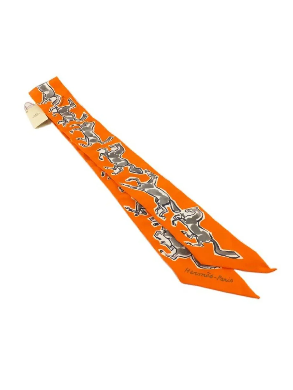 Hermes Heaven Twilly Chevaux en Liberte Horse of Freedom Orange Gray 14 Scarf - Picture 2 of 9